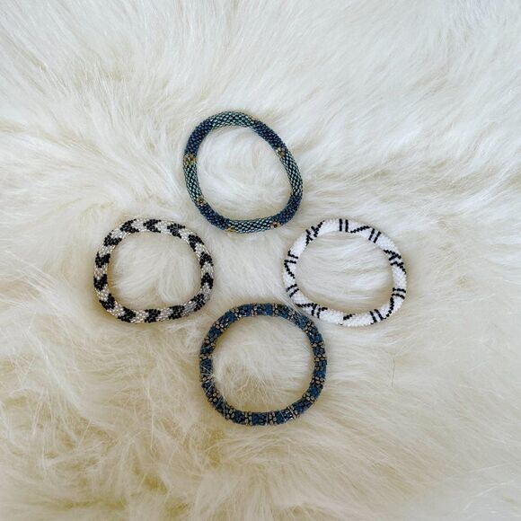 HAND CRAFTED in Nepal Beaded Bracelets (set of 4) BLGR3 - Picture 3 of 4